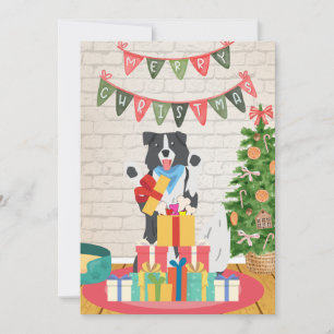 Cartão De Festividades Border Collie Presente Ossos Cachorro Natal 