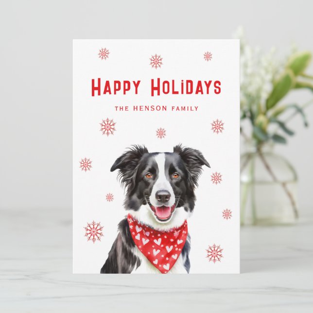 Cartão De Festividades Border Collie Red Heart Bandana Christmas  (Em pé/Frente)