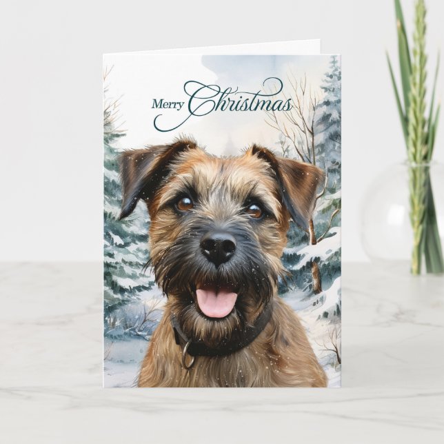 Cartão De Festividades Border Terrier Dog Woodland Forest Christmas (Frente)