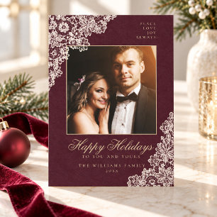 Cartão De Festividades Borgonha Elegante Foto de Família Natal