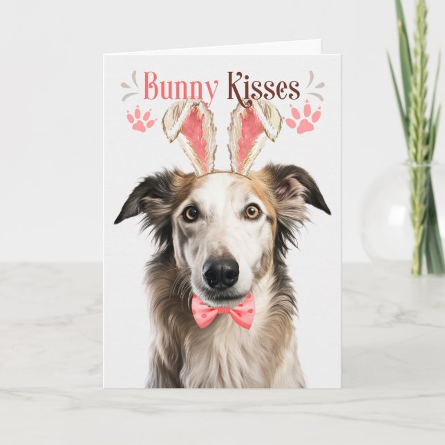 Cartão De Festividades Borzoi Dog em Bunny Ears para Páscoa (Frente)
