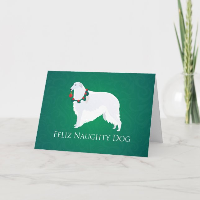 Cartão De Festividades Borzoi Feliz Naughty Dog Christmas Design (Frente)