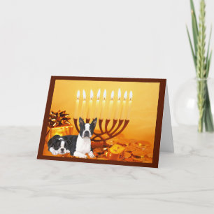 Cartão De Festividades Boston Terrier Chanukah Card Menorah1