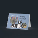 Cartão De Festividades Boston Terrier Chanukah Card Menorah Dreidel1<br><div class="desc">Remembering family and friends during the Chanukah season is a wonderful way to keep in touch with the people you love and care about. I created these dog Chanukah cards with love and care and I am sure anyone who loves dogs will be delighted to receive them. You do have...</div>