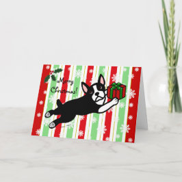 Cartão De Festividades Boston Terrier Christmas 2 Cartoon Snowflakes