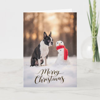 Cartão De Festividades Boston Terrier Christmas Snowman