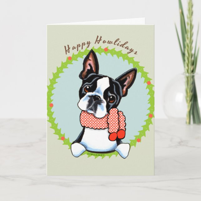 Cartão De Festividades Boston Terrier Feliz ComoLidays (Frente)