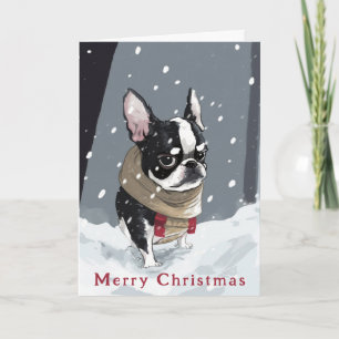 Cartão De Festividades Boston Terrier Natal