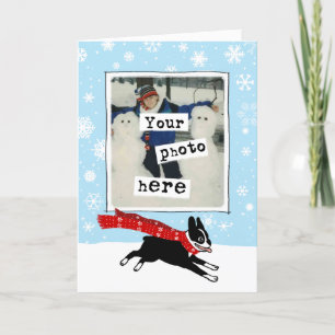 Cartão De Festividades Boston Terrier no Natal da Neve