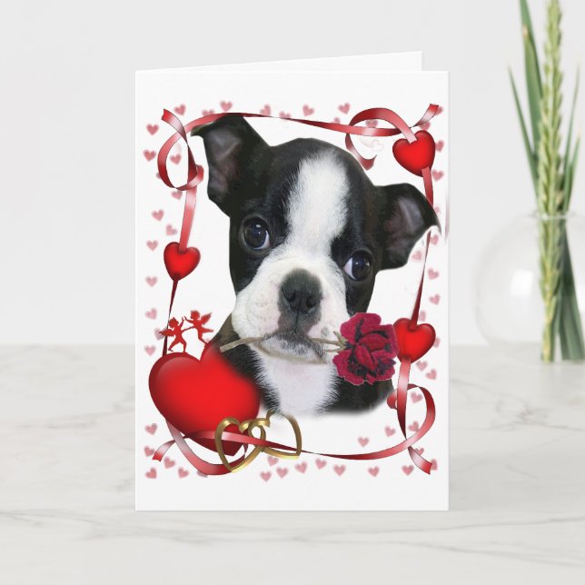 Cartão De Festividades Boston Terrier Rose For Mother (Frente)