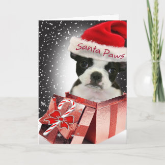 Cartão De Festividades Boston Terrier Santa Paws Love You Card