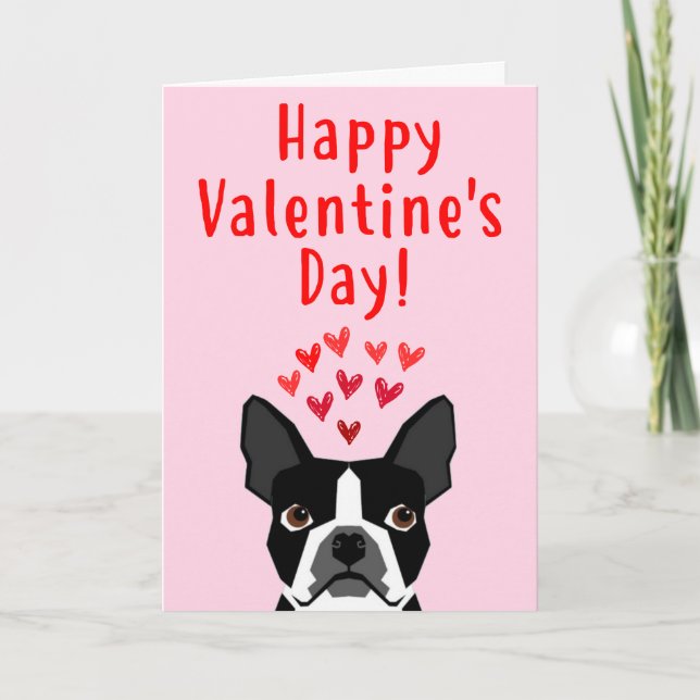 Cartão De Festividades Boston Terrier Valentine's Day Card (Frente)