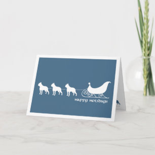 Cartão De Festividades Boston Terriers Pulando Papais noeis Sleigh