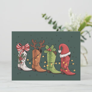 Cartão De Festividades Bota de Cowboy Natal Ocidental Cowgirl País Natal
