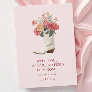 Cartão De Festividades Bota de Cowgirl Floral Rosa Dia dos Namorados West
