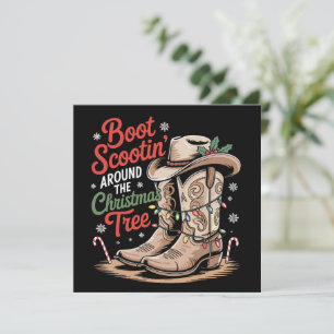 Cartão De Festividades Bota Scootin' em Volta da Árvore de Natal Western