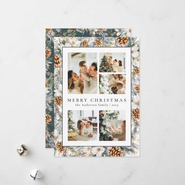 Cartão De Festividades Botânica de Aquarela Verde Escura Natal (Frente/Verso In Situ)