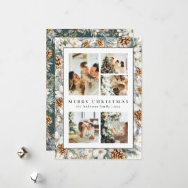 Cartão De Festividades Botânica de Aquarela Verde Escura Natal