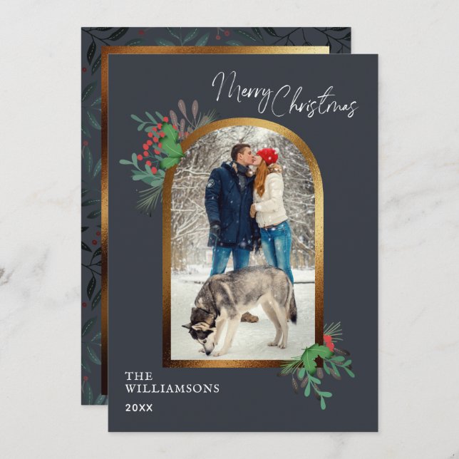 Cartão De Festividades Botânica de Arch de Natal (Frente/Verso)