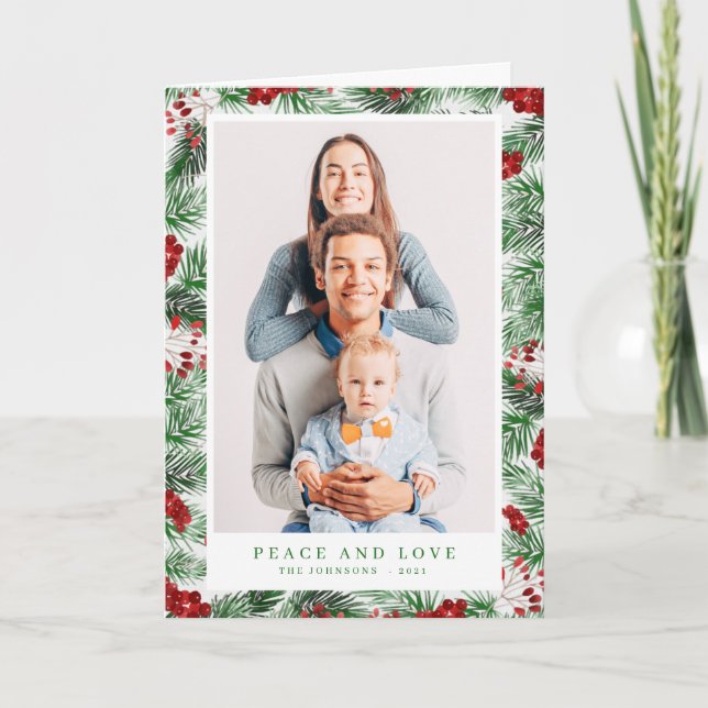 Cartão De Festividades Botânica de Folhagem de Natal Moderna de Watercolo (Frente)