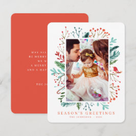 Cartão De Festividades Botânica de Folhagem de Natal Moderna em Watercolo