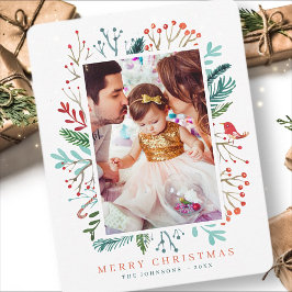 Cartão De Festividades Botânica de Folhagem de Natal Moderna em Watercolo