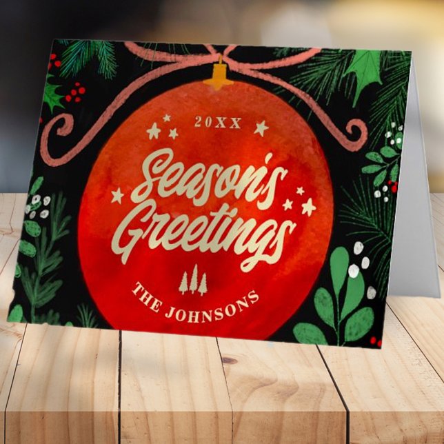 Cartão De Festividades Botânica de Ornamento de Bola Vermelha Moderna de  (Criador carregado)