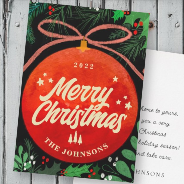 Cartão De Festividades Botânica de Ornamento de Bola Vermelha Moderna de  (Criador carregado)