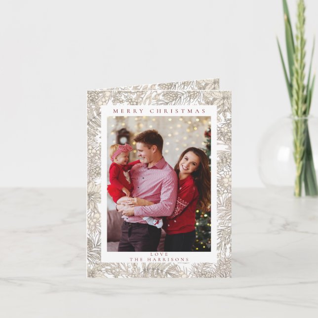 Cartão De Festividades Botânica Floral 1 Foto Branca Feliz Natal (Frente)