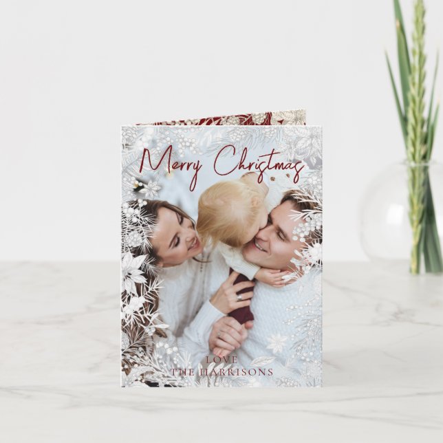 Cartão De Festividades Botânica Floral 1 Foto Feliz Natal (Frente)