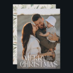 Cartão De Festividades Botânica mínima de creme elegante fotográfica<br><div class="desc">Imagem elegante,  fotografia moderna e mínima,  marinho natural,  com a tipografia botânica da cor da água,  carta de Natal feliz.</div>