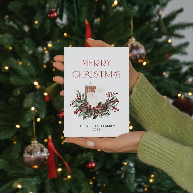 Cartão De Festividades Botânica Mínima Moderna de Feliz Natal Vermelho Be (Spread the magic of the holidays with these beautiful cards 🎅🏼❤️)