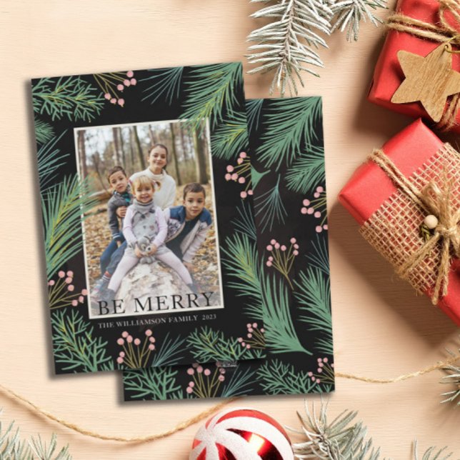 Cartão De Festividades Botânica Moderna Seja Feliz Natal (Criador carregado)