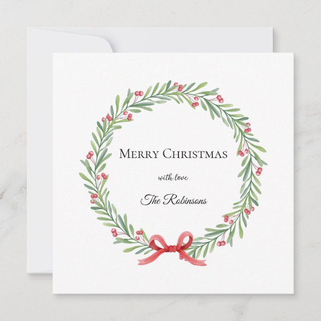 Cartão De Festividades Botanical Christmas Wreath Modern Script  (Frente)