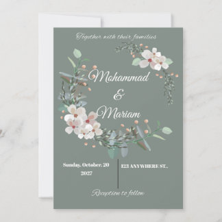 Cartão De Festividades Botanical Minimal Wedding Invite | Green Floral | 