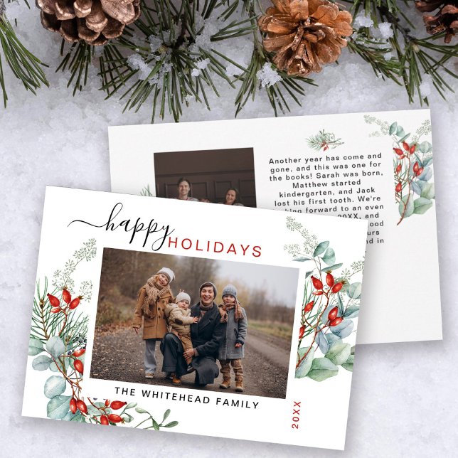 Cartão De Festividades Botanical Watercolor Greenery Photo (Criador carregado)