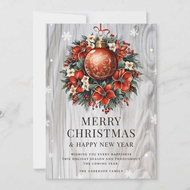 Cartão De Festividades Botanical Wood Snowflake Ornament Holiday Card (Frente)