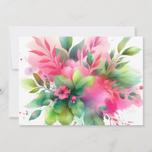Cartão De Festividades Botânico Floral Aquarela Rosa Verde