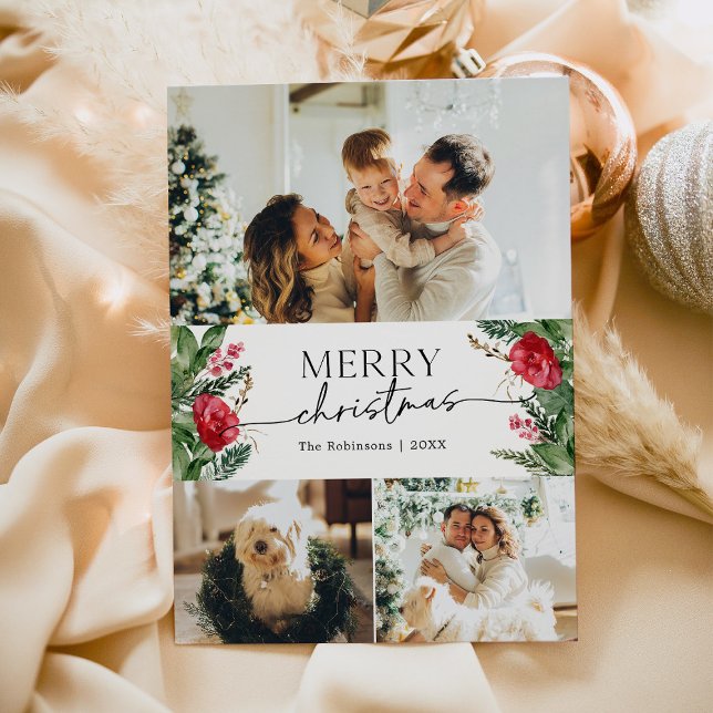 Cartão De Festividades Botânico - Script Moderno 3 Foto Feliz Natal (Criador carregado)