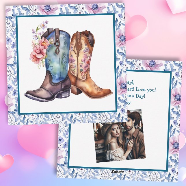 Cartão De Festividades Botas de Cowboy com Foto Personalizada para o Dia  (Criador carregado)