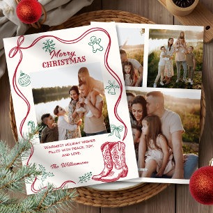Cartão De Festividades Botas de Cowboy Desenhadas à Mão no Natal 4 Fotos