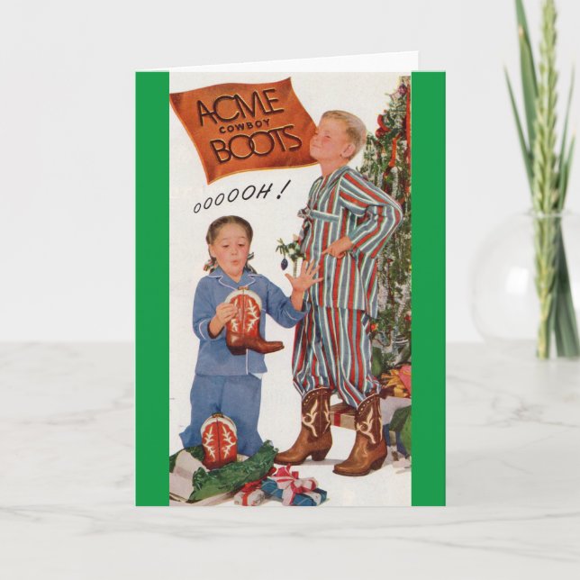 Cartão De Festividades botas de cowboy do início dos anos 50 para o Natal (Frente)