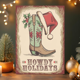 Cartão De Festividades Botas Western Howdy Feriados Cowboy Natal