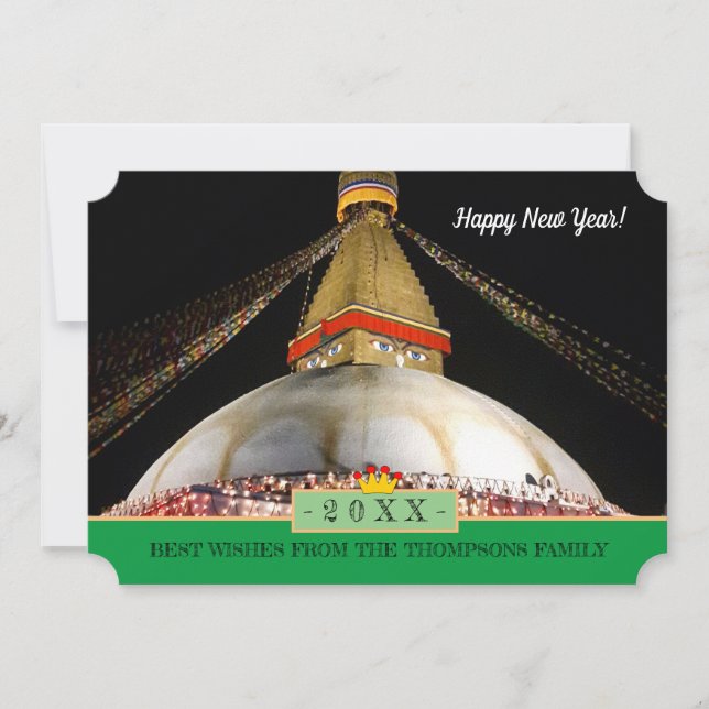 Cartão De Festividades Boudhanath Stupa & Happy New Year! Card /20XX (Frente)