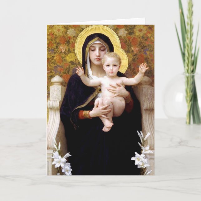 Cartão De Festividades Bouguereau Madonna of the Lilies Christmas (Frente)