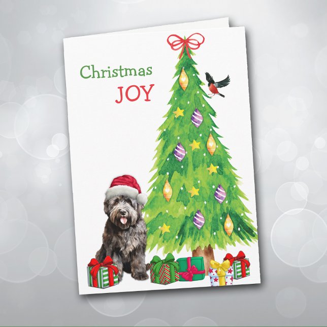 Cartão De Festividades Bouvier des Flandres Dog, Bird e Árvore de Natal (Criador carregado)