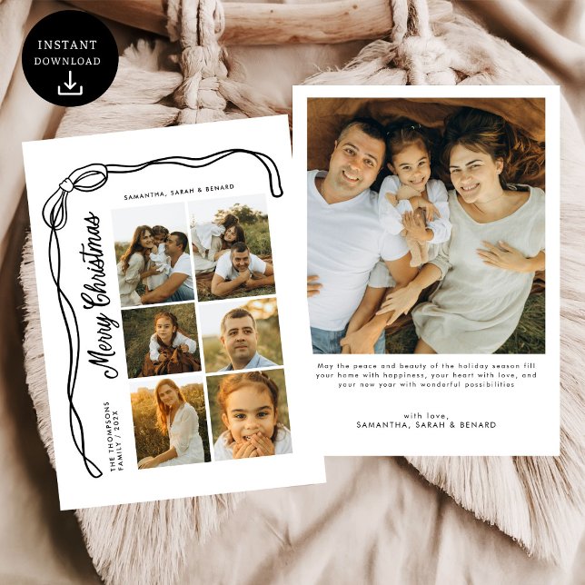 Cartão De Festividades Bow Merry Christmas Family 7 Photos (Criador carregado)