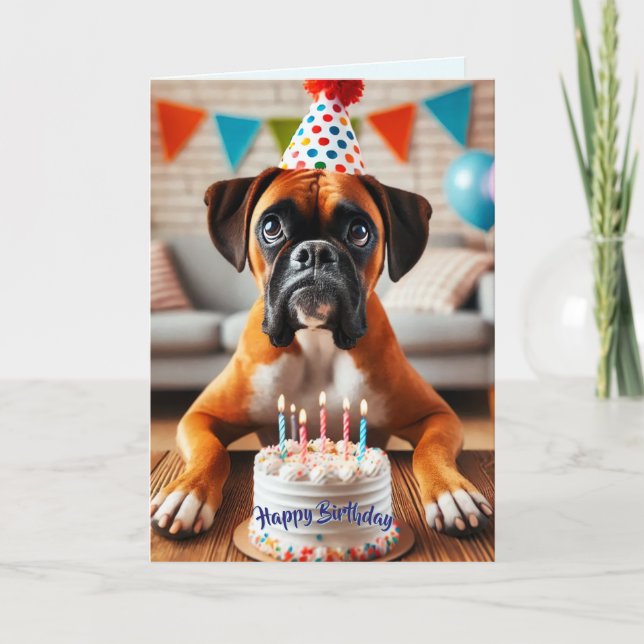 Cartão De Festividades Boxer Dog Birthday (Frente)