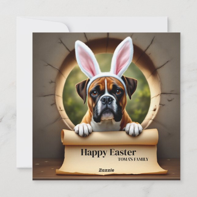 Cartão De Festividades Boxer dog - com Family Name (Verso)