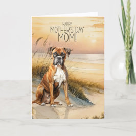 Cartão De Festividades Boxer Dog Sunset Beach Mother's Day
